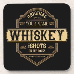 Personalised Whiskey on the Rocks Liquor Label Bar Coaster