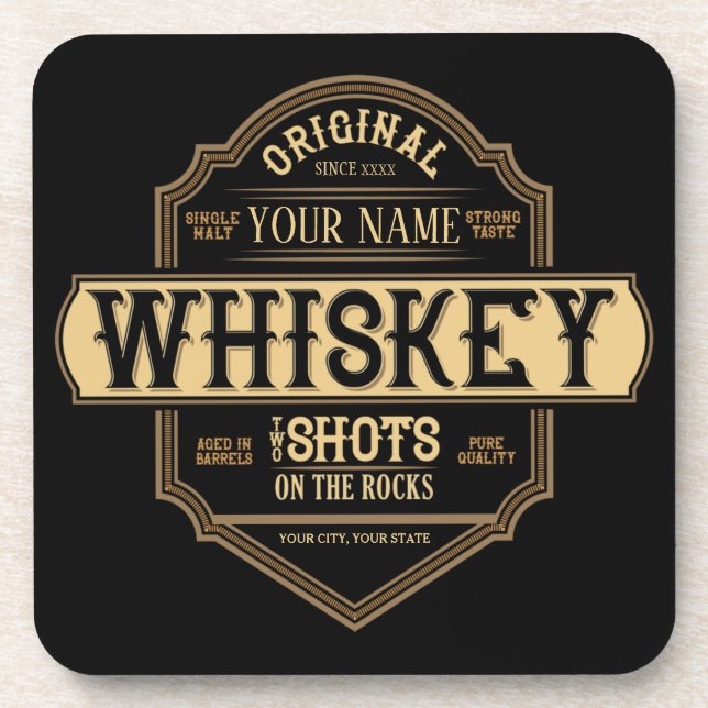 Personalised Whiskey on the Rocks Liquor Label Bar Coaster (Front)