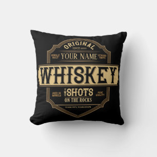Personalised Whiskey on the Rocks Liquor Label Bar Cushion