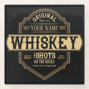 Personalised Whiskey on the Rocks Liquor Label Bar Glass Coaster