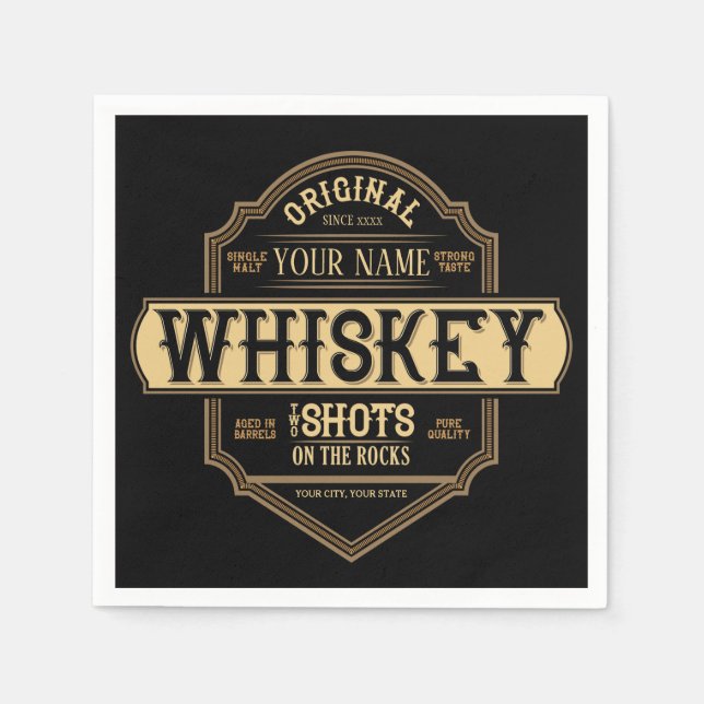 Personalised Whiskey on the Rocks Liquor Label Bar Napkin (Front)