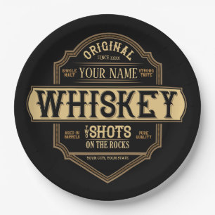 Personalised Whiskey on the Rocks Liquor Label Bar Paper Plate