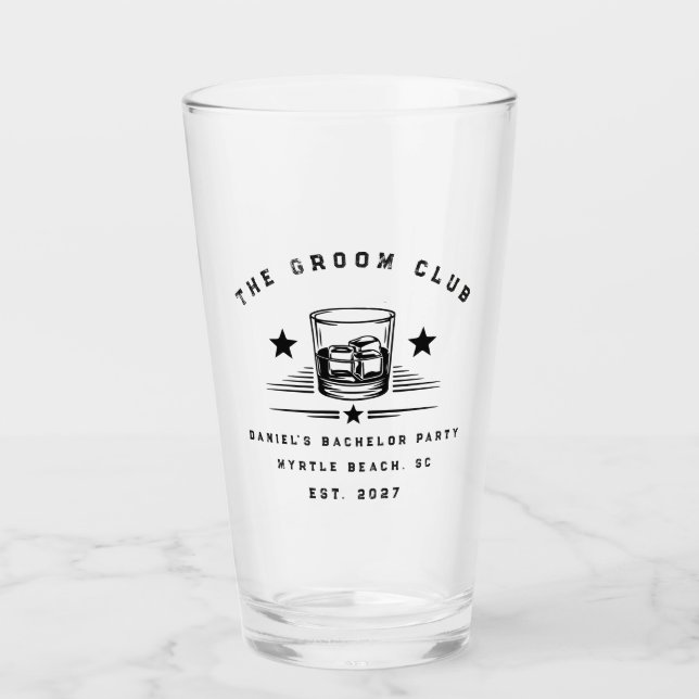 Personalised Whiskey Themed Weekend Bachelor Party Glass (Front)