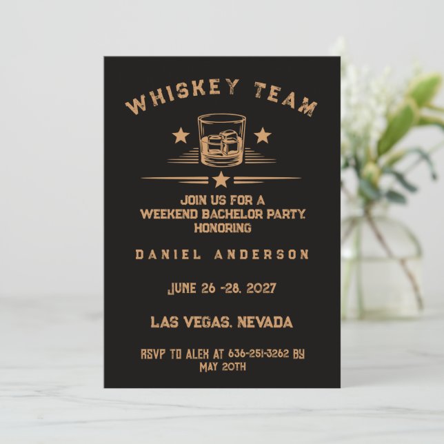 Personalised Whiskey Themed Weekend Bachelor Party Invitation (Standing Front)