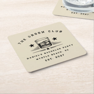 Personalised Whiskey Themed Weekend Bachelor Party Square Paper Coaster