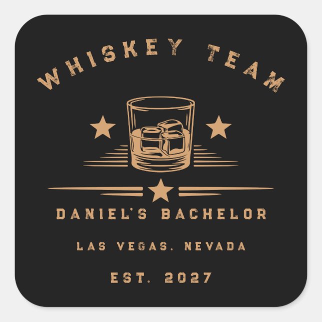 Personalised Whiskey Themed Weekend Bachelor Party Square Sticker (Front)