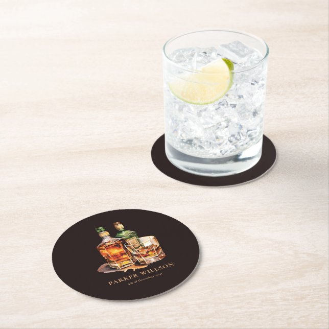 Personalised Whisky Men's Birthday  Round Paper Coaster (Insitu)