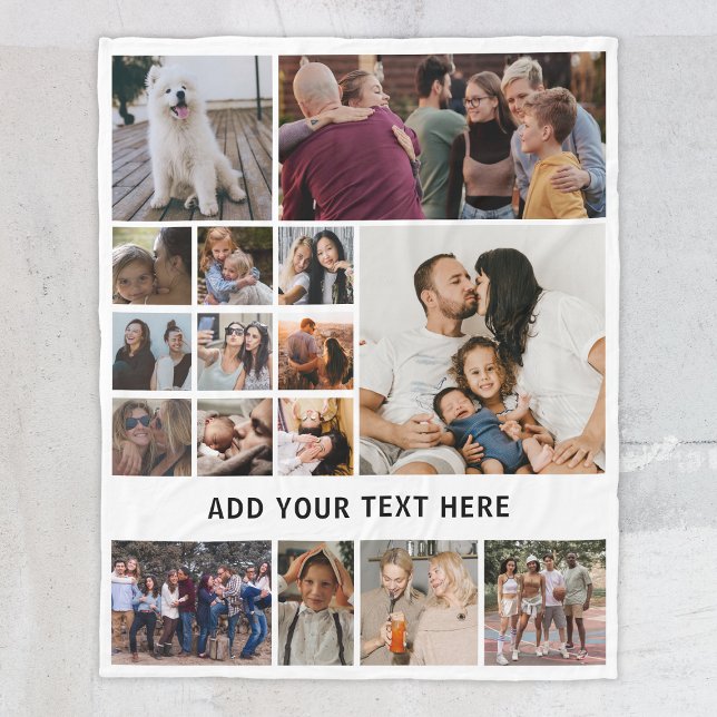 Personalised White 16 Photo Collage Fleece Blanket (Creator Uploaded)