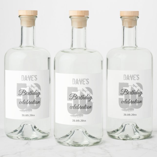 Personalised White 50th Any Age Birthday Party Liquor Bottle Label (Bottles)