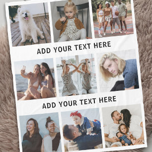 Personalised White 9 Photo Collage Fleece Blanket