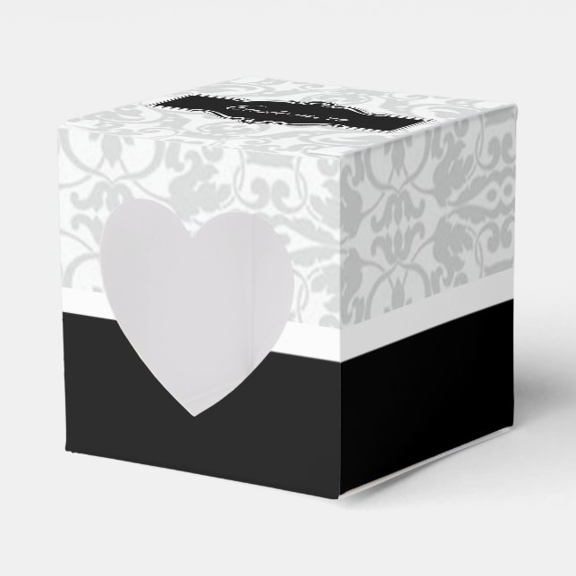 Personalised White and Black Damask Heart Box (Front Side)