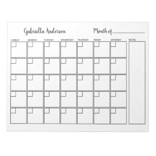Personalised White and Black Monthly Planner Notepad
