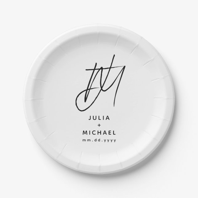 Personalised White and Black Wedding Paper Plate (Front)