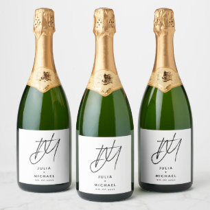 Personalised White and Black Wedding Sparkling Wine Label