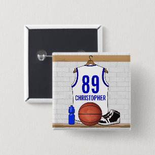 Personalised White and Blue Basketball Jersey 15 Cm Square Badge