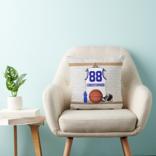 Personalised White and Blue Basketball Jersey Cushion