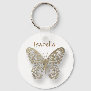 Personalised White And Gold Butterfly Key Chain