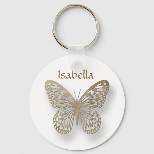 Personalised White And Gold Butterfly Key Chain (Front)