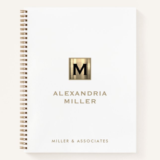 Personalised White and Gold Initial Logo Spiral Notebook (Front)