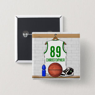 Personalised White and Green Basketball Jersey 15 Cm Square Badge