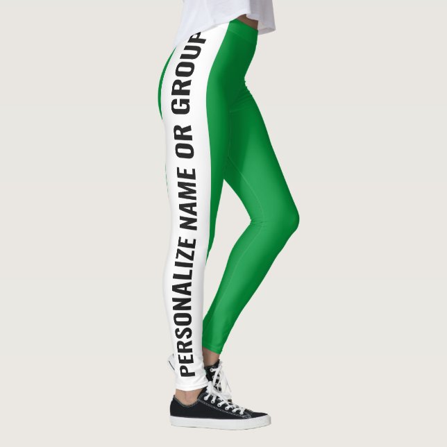 Personalised White And Green trendy girly Leggings (Right)