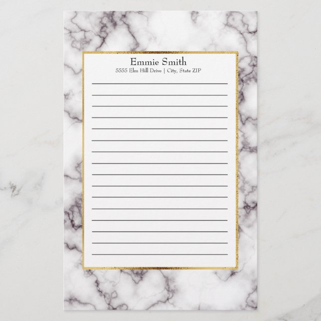 Personalised White and Grey Marble Stationery (Front)