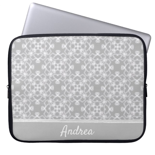 Personalised white and grey pattern laptop sleeve (Front)