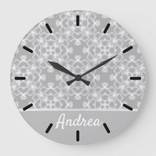 Personalised white and grey pattern large clock