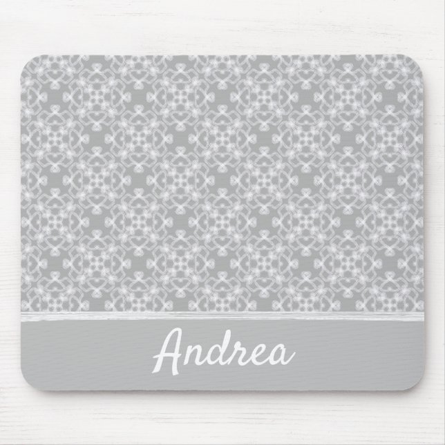 Personalised white and grey pattern mouse mat (Front)