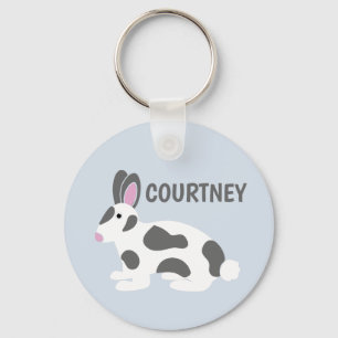 Personalised White and Grey Spotted Bunny Rabbit Key Ring