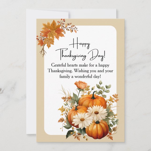 Personalised White and Orange Floral Thanksgiving Holiday Card (Front)