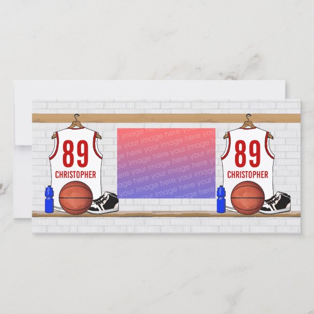 Personalised White and Red Basketball Jersey (Front)