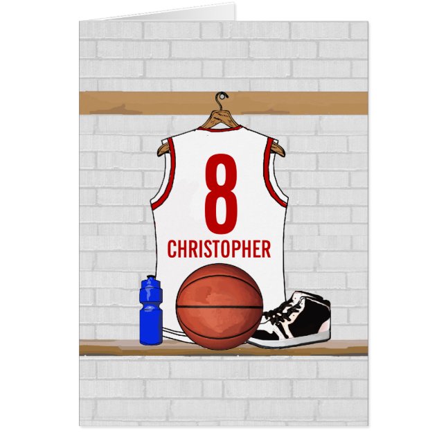Personalised White and Red Basketball Jersey (Front)