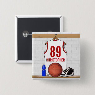 Personalised White and Red Basketball Jersey 15 Cm Square Badge