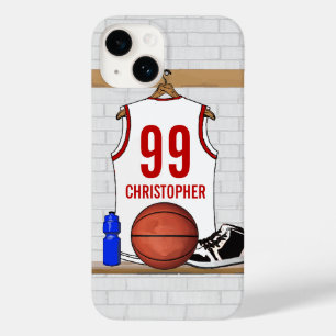 Personalised White and Red Basketball Jersey Case-Mate iPhone 14 Case