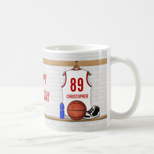 Personalised White and Red Basketball Jersey Coffee Mug