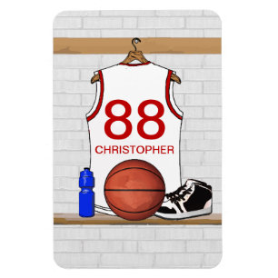 Personalised White and Red Basketball Jersey Magnet