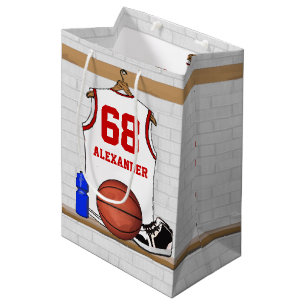 Personalised White and Red Basketball Jersey Medium Gift Bag