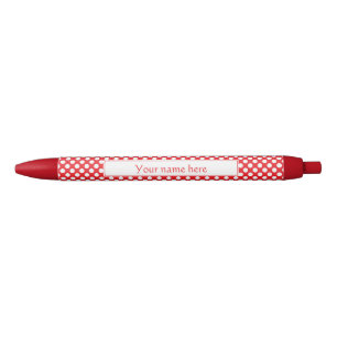 Personalised White and Red Polka Dot Black Ink Pen