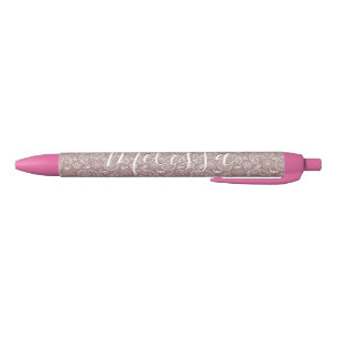 Personalised White and rose gold paisley Black Ink Pen