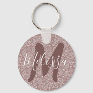 Personalised White and rose gold paisley Key Ring