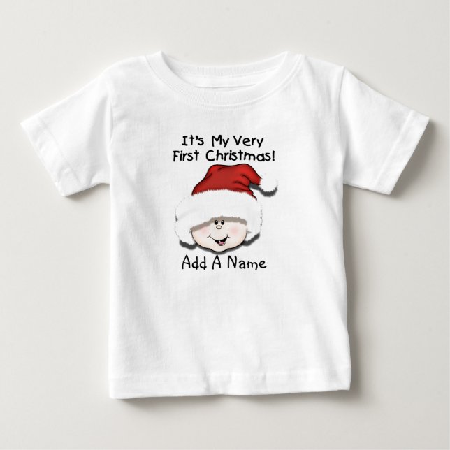 Personalised White Baby 1st Christmas Tshirt (Front)