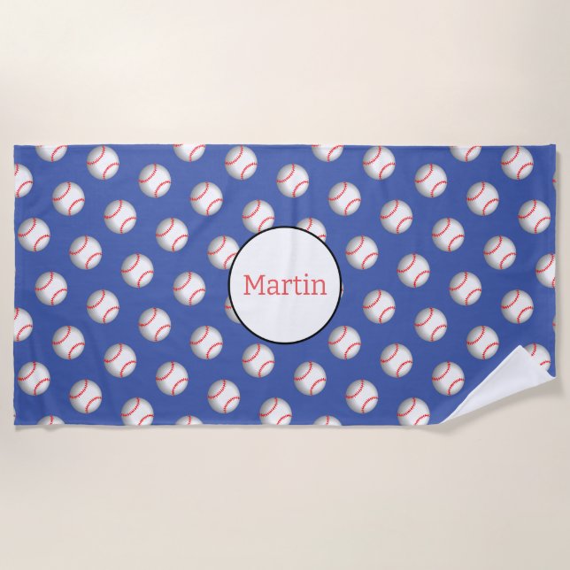 Personalised White Baseball Red Stitching Beach Towel (Front)