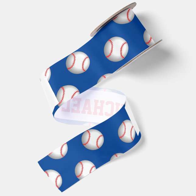 Personalised White Baseball Red Stitching Satin Ribbon (Front+Back)
