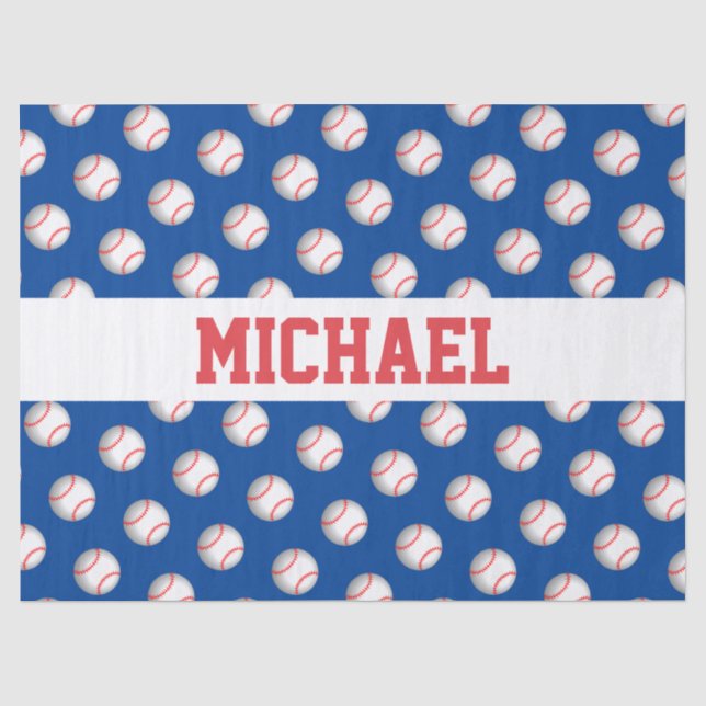 Personalised White Baseball Red Stitching Tissue Paper (Front)