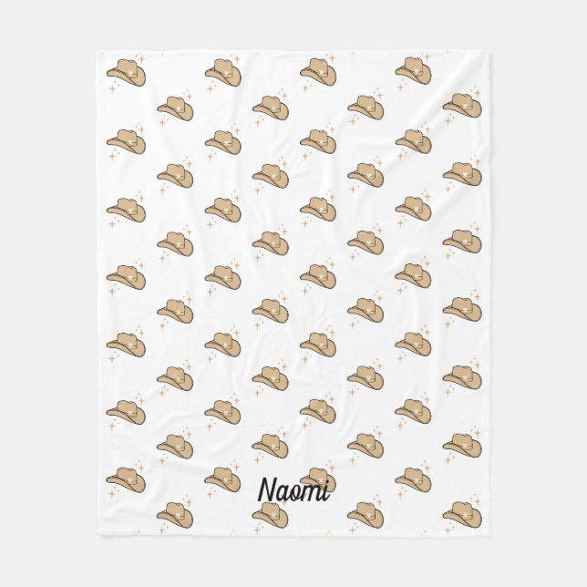 Personalised White Beige Cowgirl Rodeo Pattern Fleece Blanket (Front)