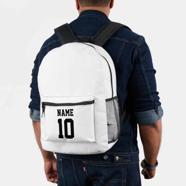 Personalised white black custom name number sports printed backpack (Insitu (Model))