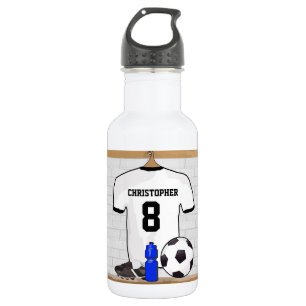 Personalised White Black Football Soccer Jersey 532 Ml Water Bottle