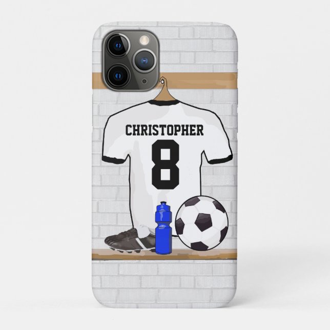 Personalised White Black Football Soccer Jersey Case-Mate iPhone Case (Back)