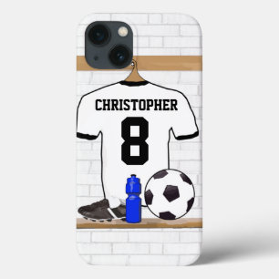 Personalised White Black Football Soccer Jersey iPhone 13 Case